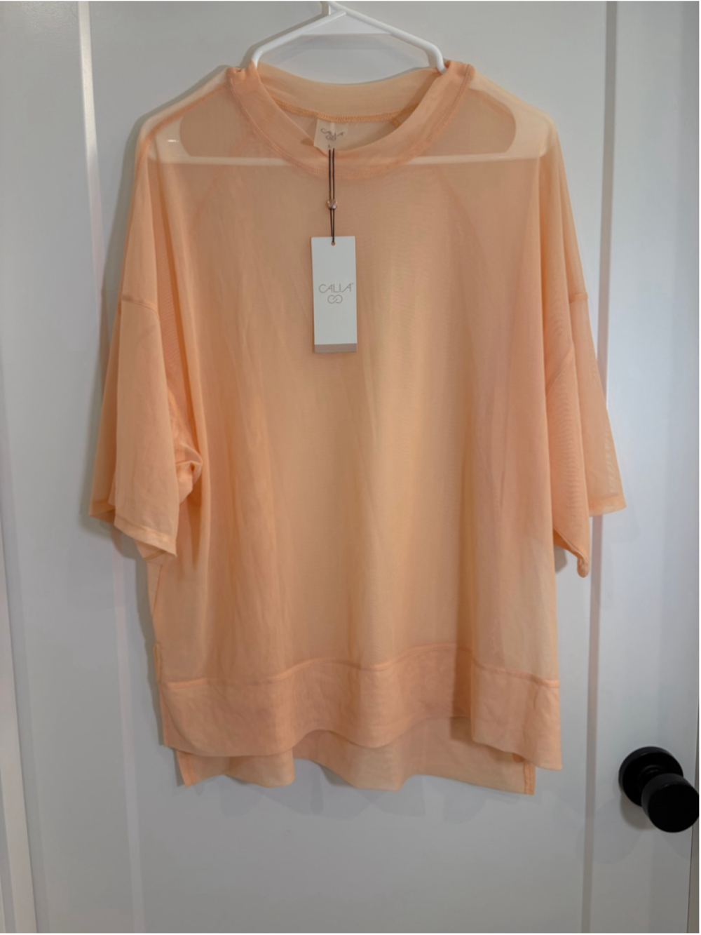 CALIA NWT Oversized Mesh Tee Peach Sherbet Orange Sheer Short Sleeve Top Large